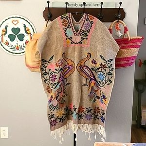 Vintage handmade embroidery mexican poncho